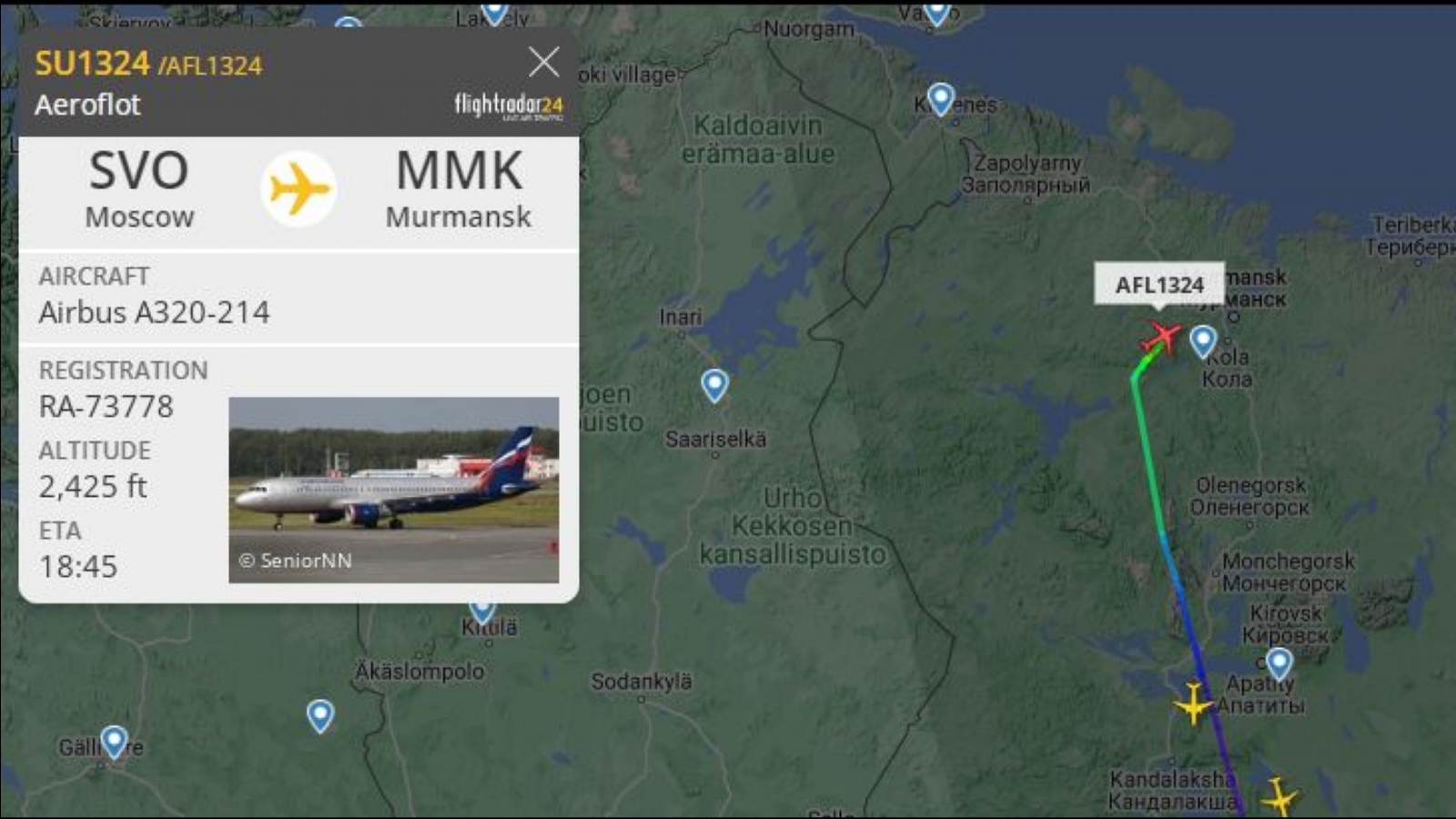 Задержанный в Москве самолёт добрался до Мурманска