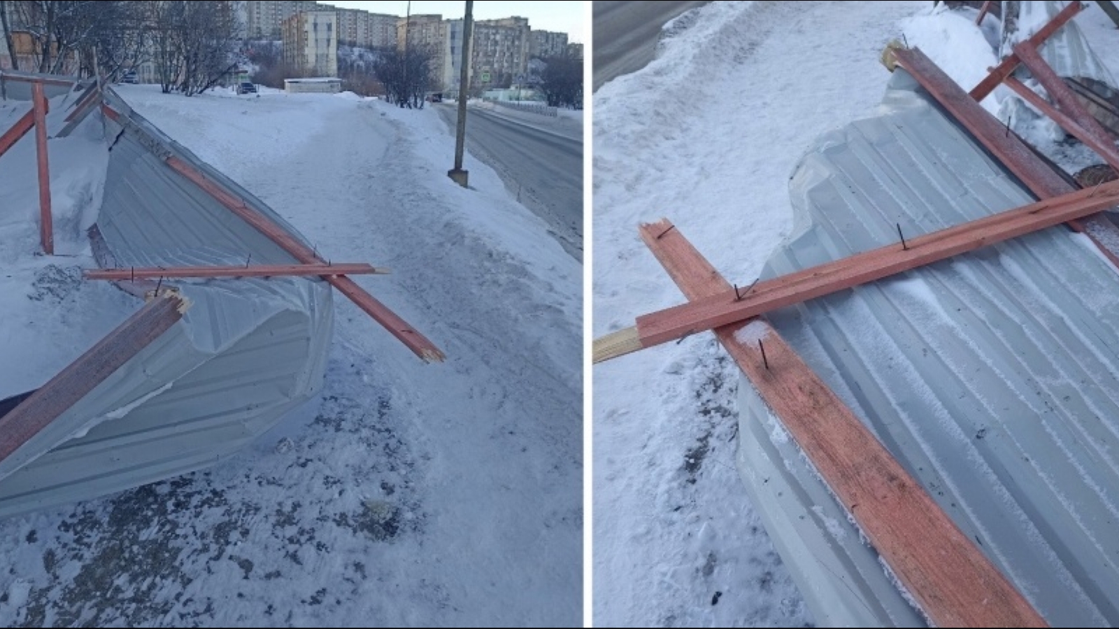 Дорогу к школе Североморска преграждает аварийный забор
