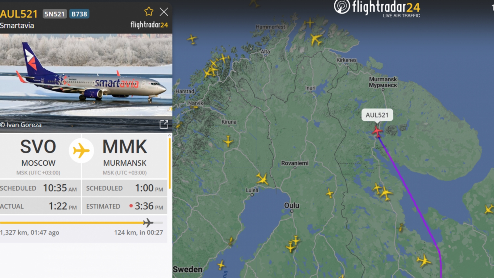 Задержанный в Москве рейс готовится к посадке в Мурманске